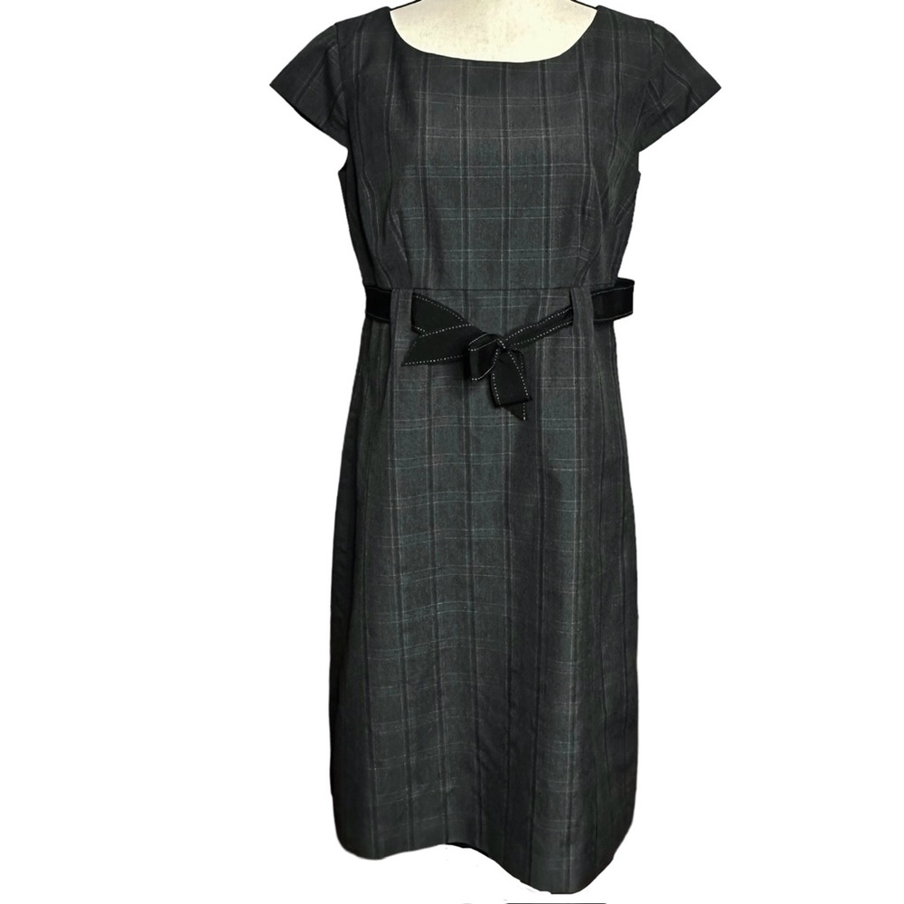 Studio I Dress 10 Plaid Belted Gray Midi